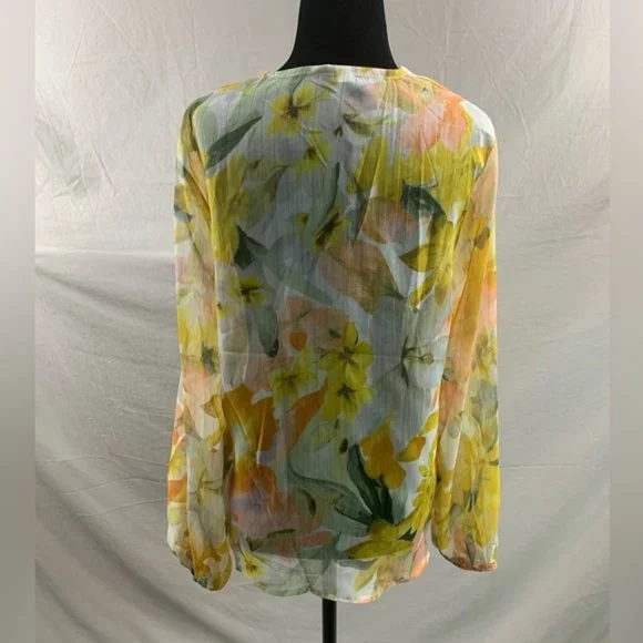 Gold Shimmer Floral Chiffon Blouse - Picture 9 of 9